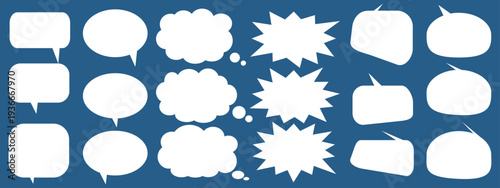 A set of chat box designs for comments on social media or comics. Vector designs of speech bubbles, text boxes, and conversation chat columns in comics.	