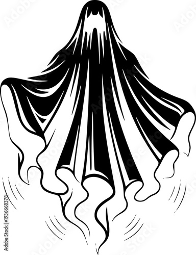 Dark ghost illustration, fantasy figure with veil, flow, spooky