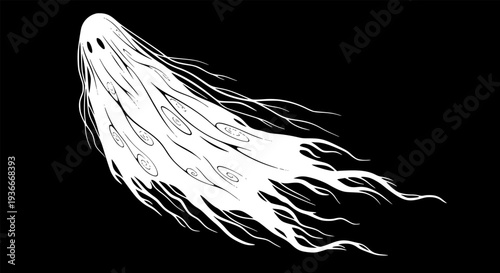 Dark ghost illustration, fantasy figure with veil, flow, spooky