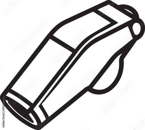 A sleek, graphic black-and-white whistle isolated against a clean background, embodying clarity and directness.