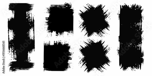 Abstract black brushstrokes arranged in a grid on a white background