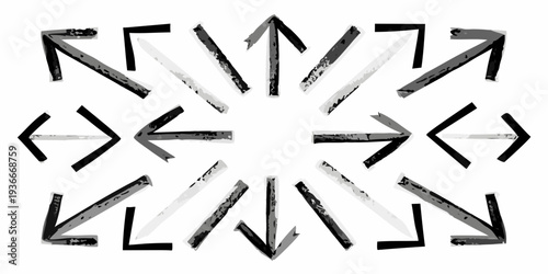 Abstract arrangement of black and white directional arrows in a circular pattern