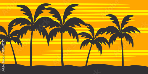 silhouette of coconut tree in flat style. illustration of palm tree in flat style. summer background. summer theme scenery	