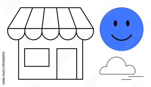 Small business concept. Small business ed with a storefront, smile icon, and cloud indicating success and positivity. Small business icon for startup and branding use. Graphic s entrepreneurship
