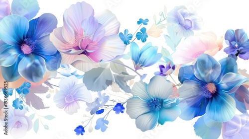 Elegant Digital Floral Design with Blue Flowers and Soft Pastel Accents for Background or Decoration