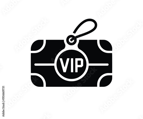 Black and white VIP pass icon with tag on white background
