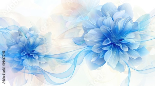 Elegant Blue Flowers with Soft Petals and Flowing Petal Elements in a Delicate Ethereal Style