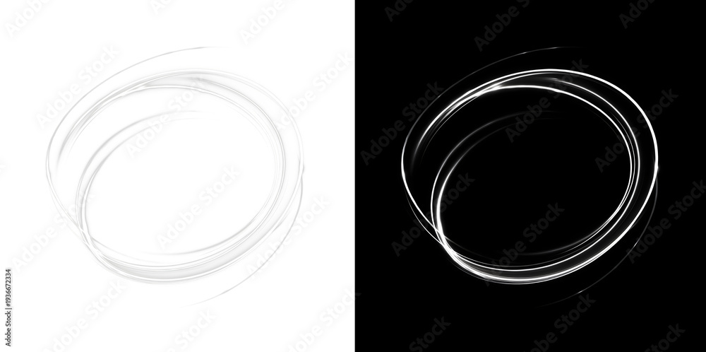 Fototapeta premium White circular wind swirl ring / frame effect, abstract vortex circle. Includes transparent PNG version and black background preview version.