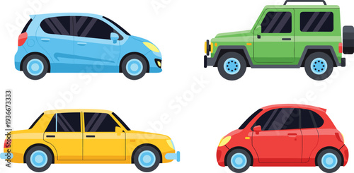 Colorful Cars Vector Set with Different Vehicle Types and Designs"
