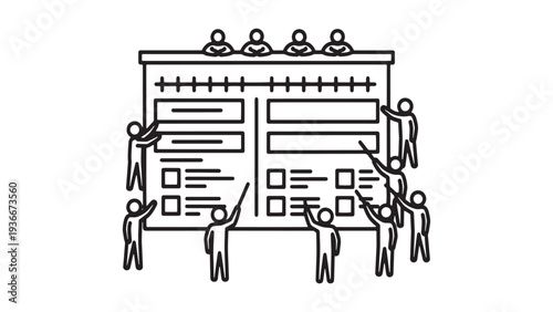 Large Project Planning Board With Team Collaboration Representing Workflow Management, Strategic Execution And Organizational Coordination Vector Illustration