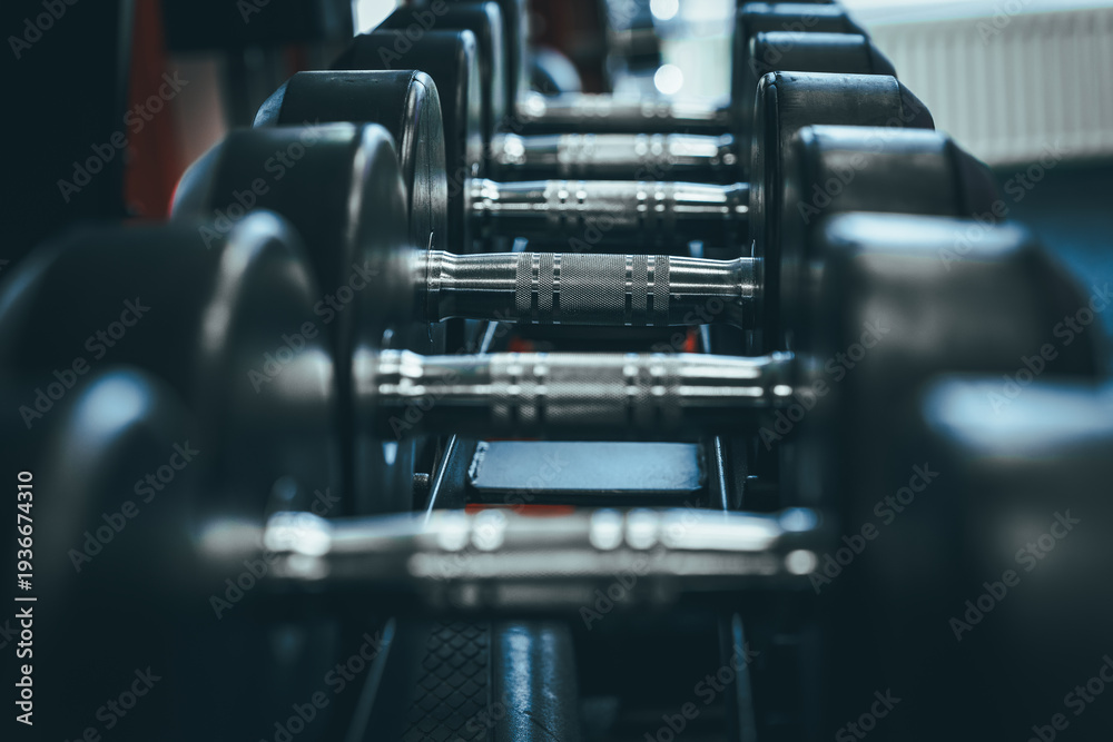 Naklejka premium Different dumbbells in the gym