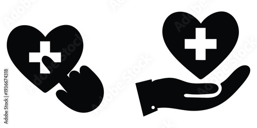 healthcare heart care icon set medical support protection vector