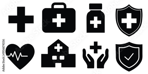 medical healthcare icon set hospital first aid protection vector