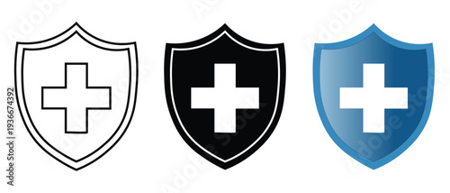 medical shield cross icon set healthcare protection security vector