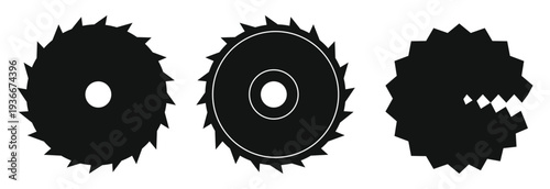 circular saw blade icon set woodworking cutting tool industry vector