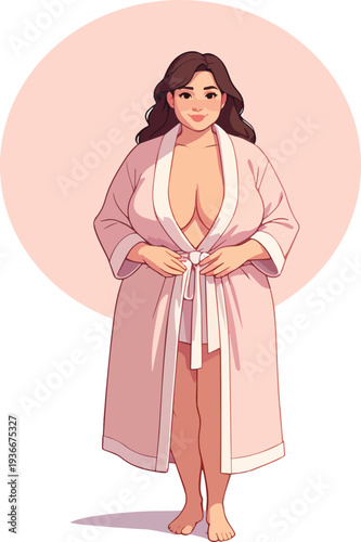 donna in accappatoio prima di fare la doccia o di vestire vettoriale 