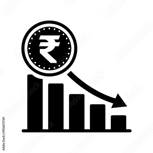 Indian Rupee Currency Decline Concept with Falling Bar Chart Vector Icon
