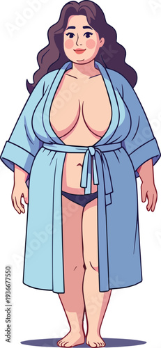 donna in accappatoio prima di fare la doccia o di vestire vettoriale 