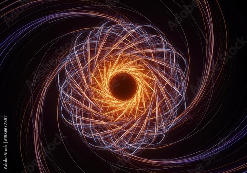 A mesmerizing digital rendering of an endless, twisting spiral shape forming a beautiful geometric vortex of complex, swirling lines and dynamic energy ,wave ,visual ,background