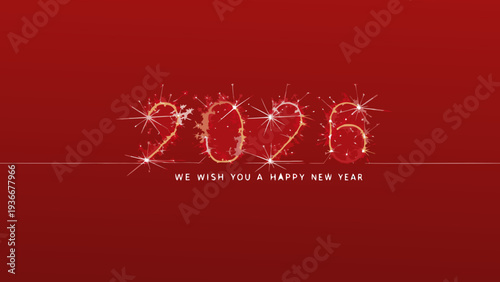 New year 2026 greeting with sparkling numbers and red background