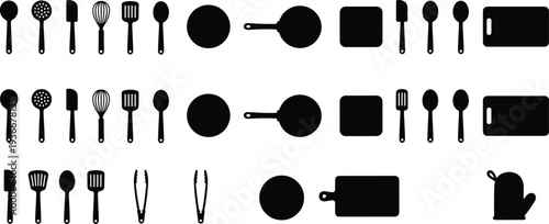 Kitchen Utensils Cookware Icons Set Vector Illustration Isolated
