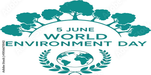 World Environment Day poster with Earth, trees, and eco wreath
