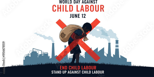 World Day Against Child Labour poster with child carrying heavy burden