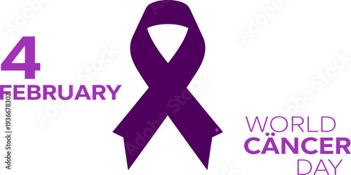 World Cancer Day poster with purple ribbon awareness symbol