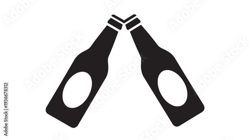 Bottles toasting icon with simple black silhouette against white background, celebrating friendship and drinks.