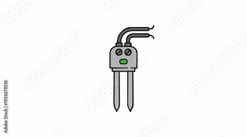 Simple illustration of a digital soil moisture meter with two prongs and connecting wires on a white background