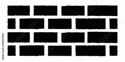 Abstract arrangement of black rectangular shapes resembling a brick wall