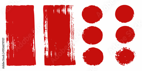 Red ink blots and shapes rectangle square and circular designs