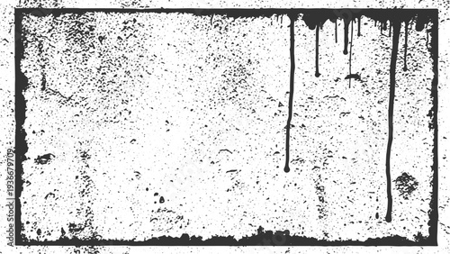 Industrial grunge frame with black paint drips and heavy distressed texture over transparent background perfect for border design and artistic edge effects in modern layout compositions