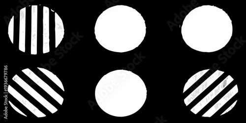 Abstract composition of white circles and striped patterns on black