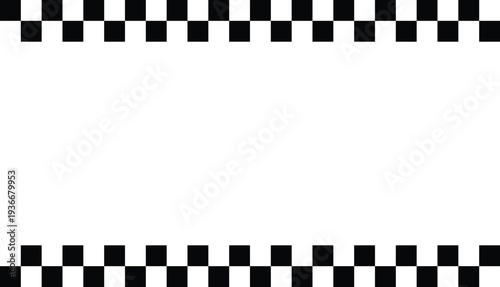 Checkered racing flag border for motorsport and speed competition themes. Black and white square pattern frame inspired by finish line flag. Bold graphic background for racing event posters and design