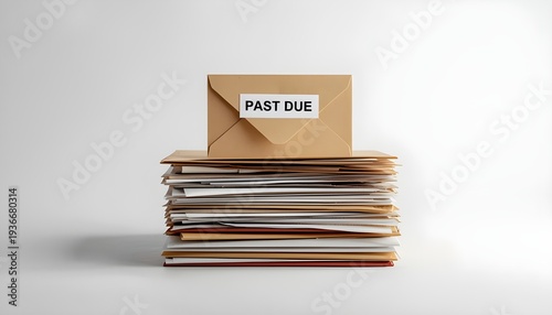 A stack of overdue bills and letters with a past due envelope on top