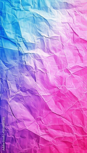 Abstract Crumpled Texture Paper Backdrop in Gradient Pink and Blue Colors with Aesthetic Design