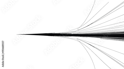 Abstract lines converge to a single point on a white background.