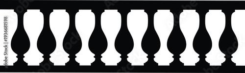 Black and white balustrade with repeating spindle railing fence banister