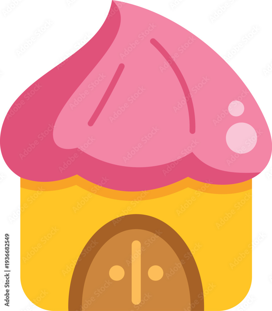 Fototapeta premium Flat vector illustration of a fantasy cupcake house for fairytale concepts