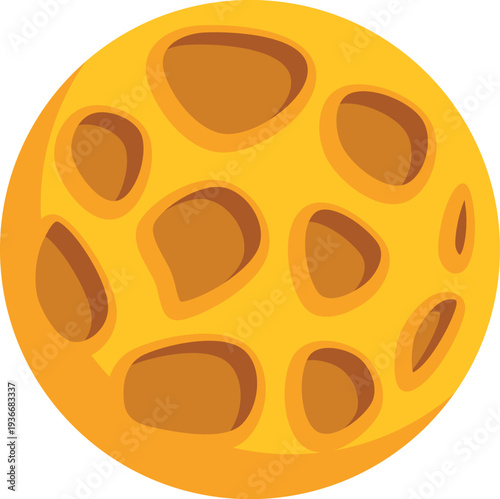 Yellow stylized moon or celestial body with craters on white background