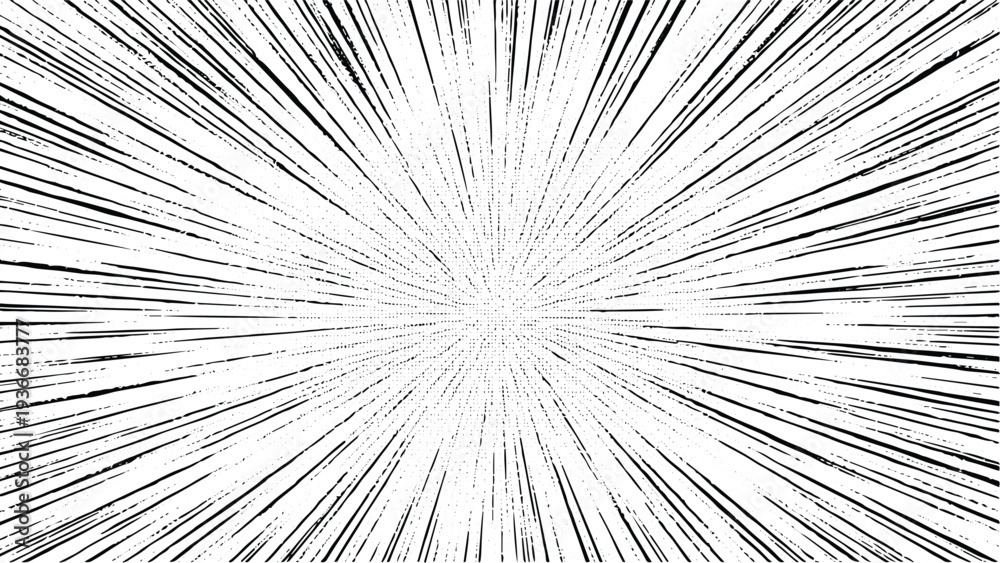 Obraz premium Radial speed lines for manga or comic book motion effects on transparent background featuring fast action movement and explosion rays for dynamic storytelling and visual impact in graphics