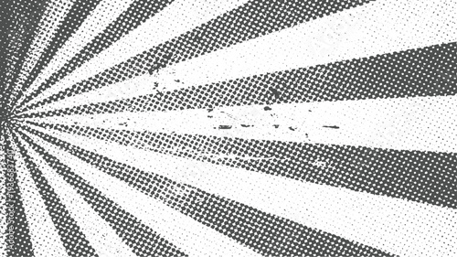 Retro sunburst radial background with halftone dot effect and transparent center, vintage comic book style lines for graphic design and textures