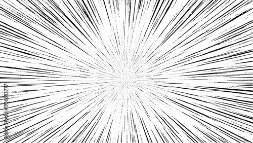 Radial speed lines for manga or comic book motion effects on transparent background featuring fast action movement and explosion rays for dynamic storytelling and visual impact in graphics
