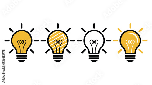 Lightbulb vector icons illustrating idea generation and innovation process