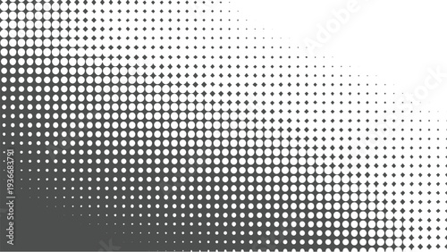 Abstract halftone pattern with gradient effect, dots fading from dark to light, ideal for modern graphic design and overlay applications