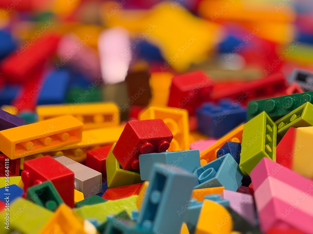Fototapeta premium Colorful toy building bricks close-up