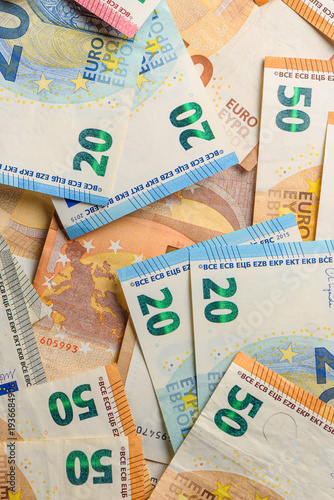 European currency scattered euro bills