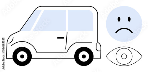 Transportation concept. Transportation symbol paired with a sad face and eye element. Transportation highlighting emotions and vision . For mobility, safety, vehicle design, emotional expression