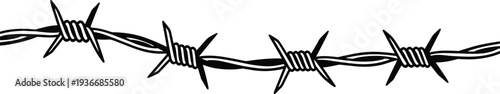 Black barbed wire on white background sharp spikes